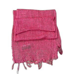 Yak Mountain Looms 100% Silk Scarf Pink Open Weave with Fringe Ends